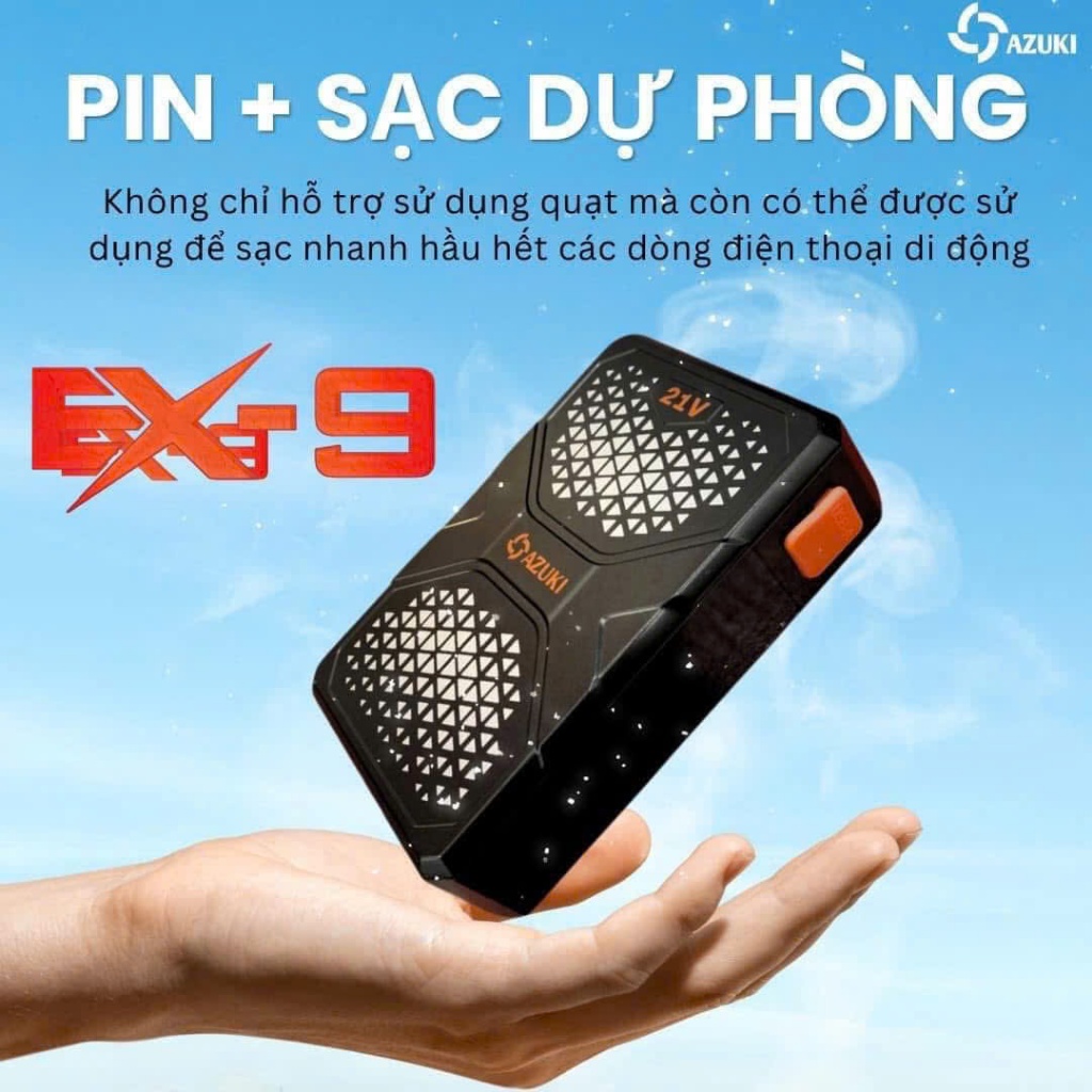 Bộ phụ kiện Azuki EX9 chính hãng 21V – Pin, Quạt, Sạc, Dây kết nối nguyên củ fin
