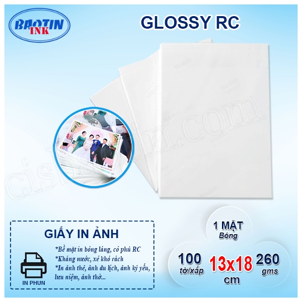 GIẤY IN ẢNH 1 MẶT  RC 260GMS  KHỔ 13*18- XẤP 100 TỜ