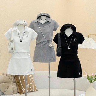 Set Bộ Đồ Nữ Áo Thun Cổ Polo + Chân Váy Kèm Quần Thêu Ngựa Năng Động, Cá Tính Mà Vẫn Cực Xinh
