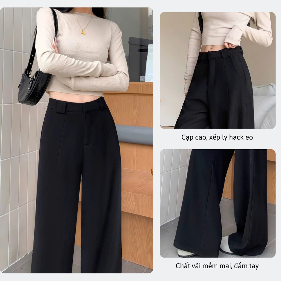 Quần vải ống rộng ROSA PANT, quần tây ống rộng dáng suông, cạp cao, DÀI 105cm, tôn dáng, đi học, đi làm công sở Q11 | BigBuy360 - bigbuy360.vn