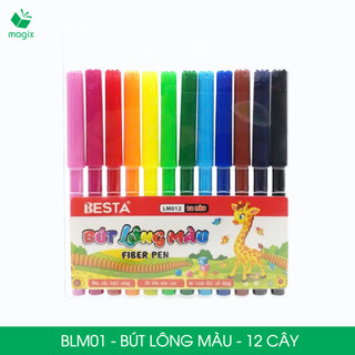  BLM01 - 12 cây bút lông màu bút dạ màu sắc tươi sáng an toàn cho bé 