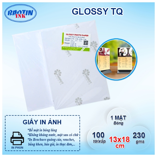 GIẤY IN ẢNH GLOSSY 230GMS KHỔ 13*18- XÁP 100 TỜ
