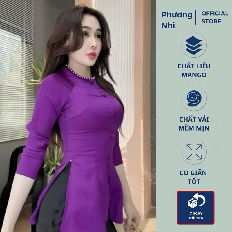 Áo Bà Ba Nữ Lẻ Cổ Tròn Đính Ngọc Chất Liệu Áo Mango Size Từ 42 - 67kg, Áo Bà Ba Nữ - Phương Nhi
