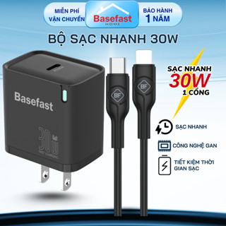 Bộ sạc nhanh 30W Basefast Củ sạc chống quá tải nhiệt kèm dây silicon,bện dù cao cấp dùng cho dòng smartphone