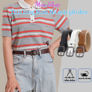 Thắt lưng bản nhỏ nam nữ Meo shop TLN018 mặt đen bóng may viền - Dây lưng mặt đen cá tính học sinh nam nữ