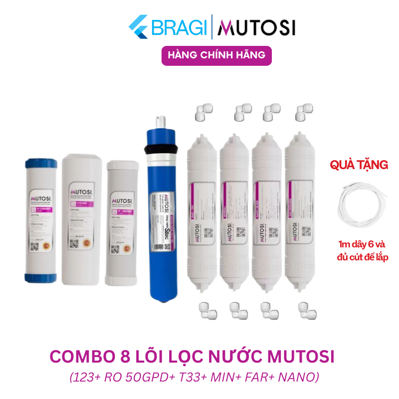 Combo 8 Lõi Lọc Nước Mutosi (hệ lõi thô thường) Cho Máy Lọc Nước RO