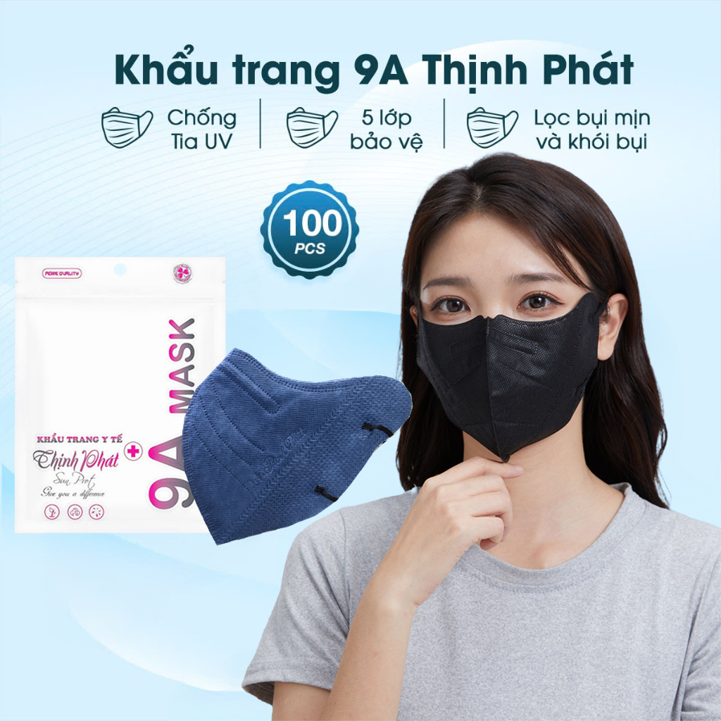 Combo 100 chiếc khẩu trang 9A Thịnh Phát Màu Than , Khẩu trang 9A Mask Màu Than cao cấp