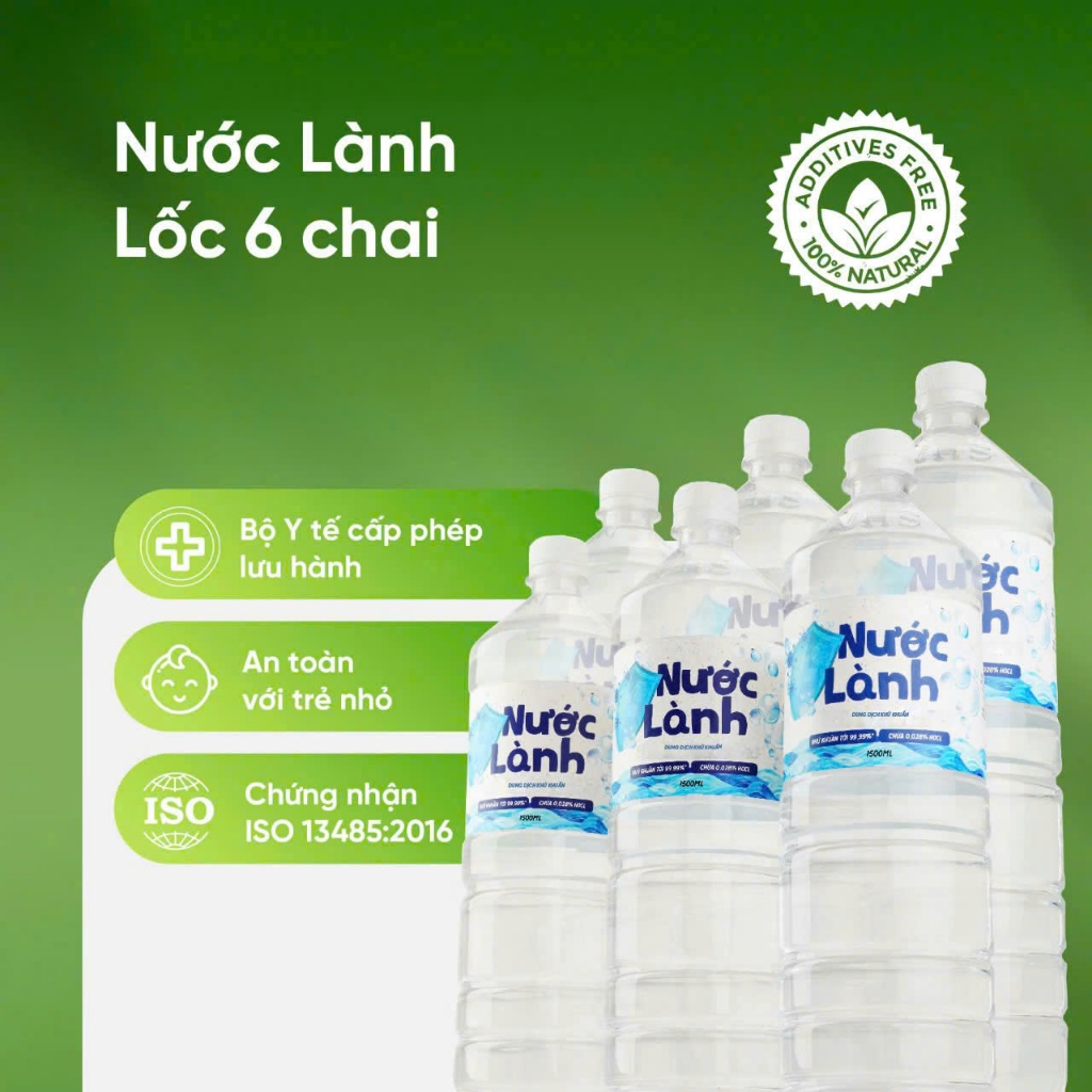 Combo 6 chai Nước Lành VHS ( Nước A Vườn Lành) chứa 0,5% NaCl điện hóa diệt khuẩn lành tính 1,5L/cha