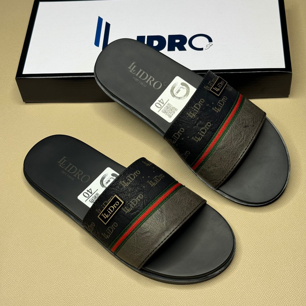 Dép Da Nam  GG Mẫu Mới Nhất Dép Nam HOT ( dép LD _Sneakers ) Full hộp bill Size 38-43