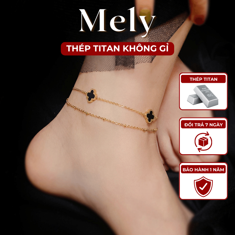 [KHÔNG ĐEN GỈ] Lắc chân Titan cỏ bốn lá dạng 2 dây cá tính thời trang phụ kiện cho nữ - Mely TT97