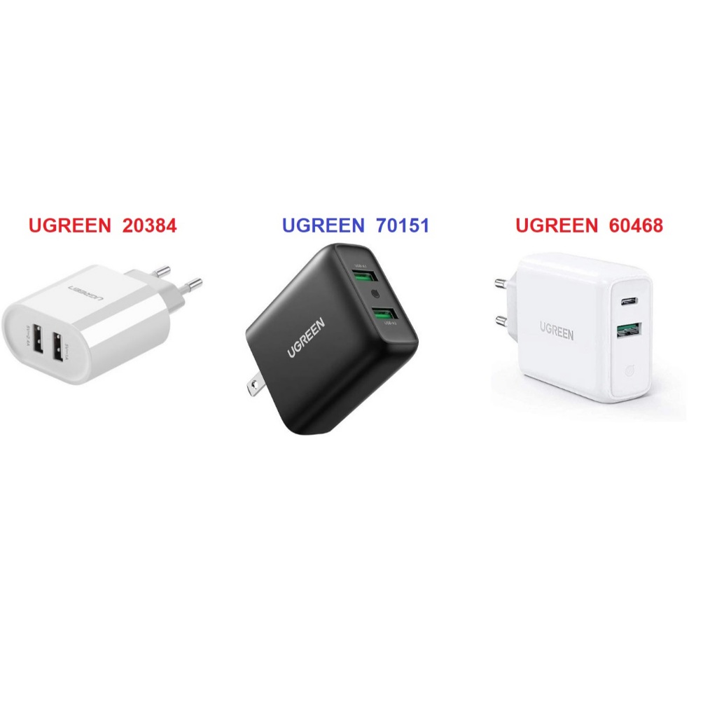 Cốc sạc 2 cổng USB ( 17W 20384,  36W 60468 , 36W 70151 ) Ugreen