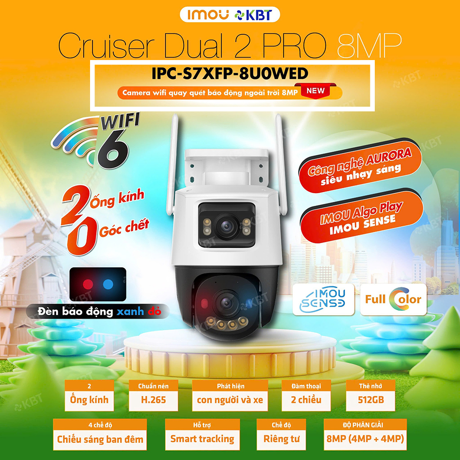 Camera ngoài trời IMOU Cruiser Dual 2 Pro 8MP - IPC-S7XFP-8U0WED quan sát đêm công nghệ Aurora siêu 