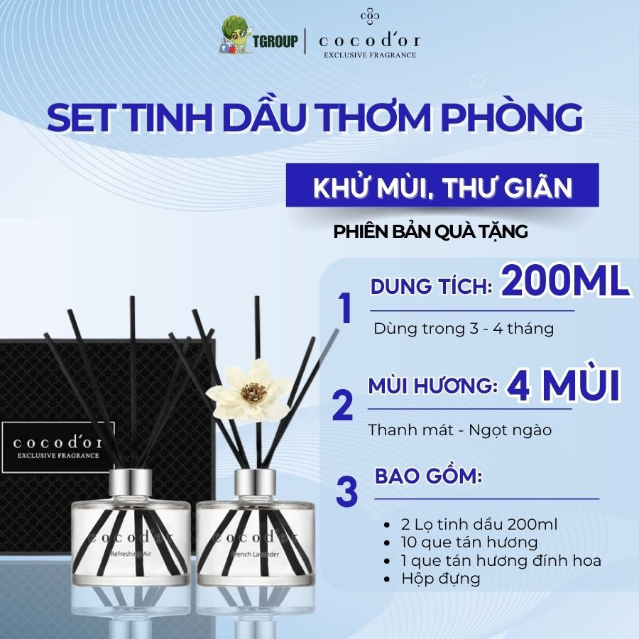 Set quà tặng 2 lọ tinh dầu thơm phòng Cocodor Diffuser 200ml