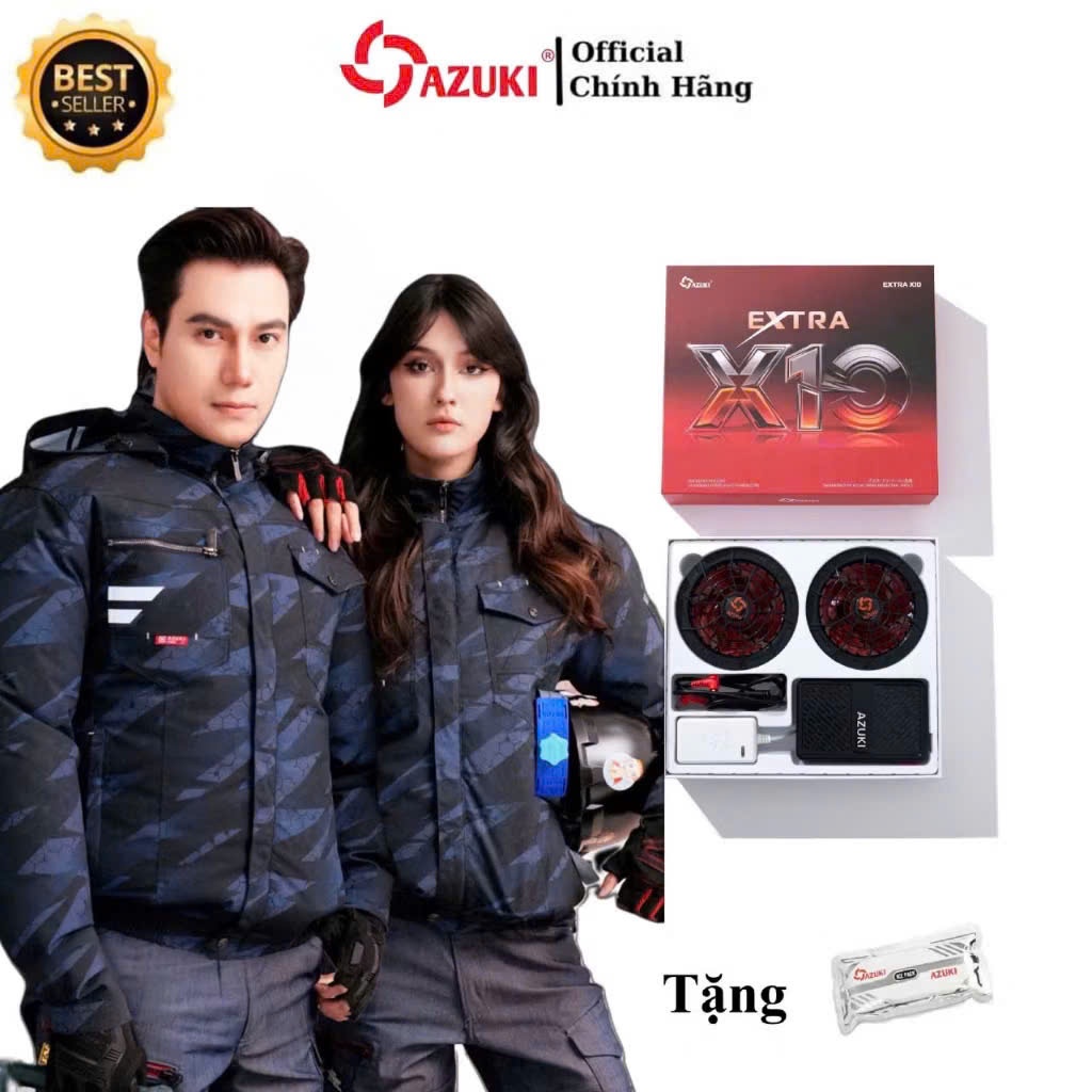 Áo Điều Hòa AZUKI EXTRA X10 New 2025, 24.000mAh, Quạt 26V Chạy 12-20H, Chống Nước, Sạc Nhanh 5H