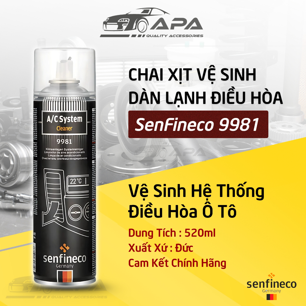 Dung dịch xịt vệ sinh dàn lạnh, điều hòa ô tô Senfineco 9981 A/C System Cleaner 520ml