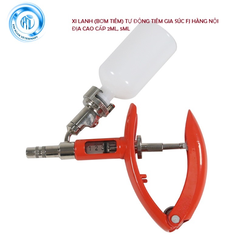 Xi lanh (bơm tiêm) tự động chích vật nuôi FJ cán inox đỏ cao cấp, cán inox đỏ 2ml, 5ml