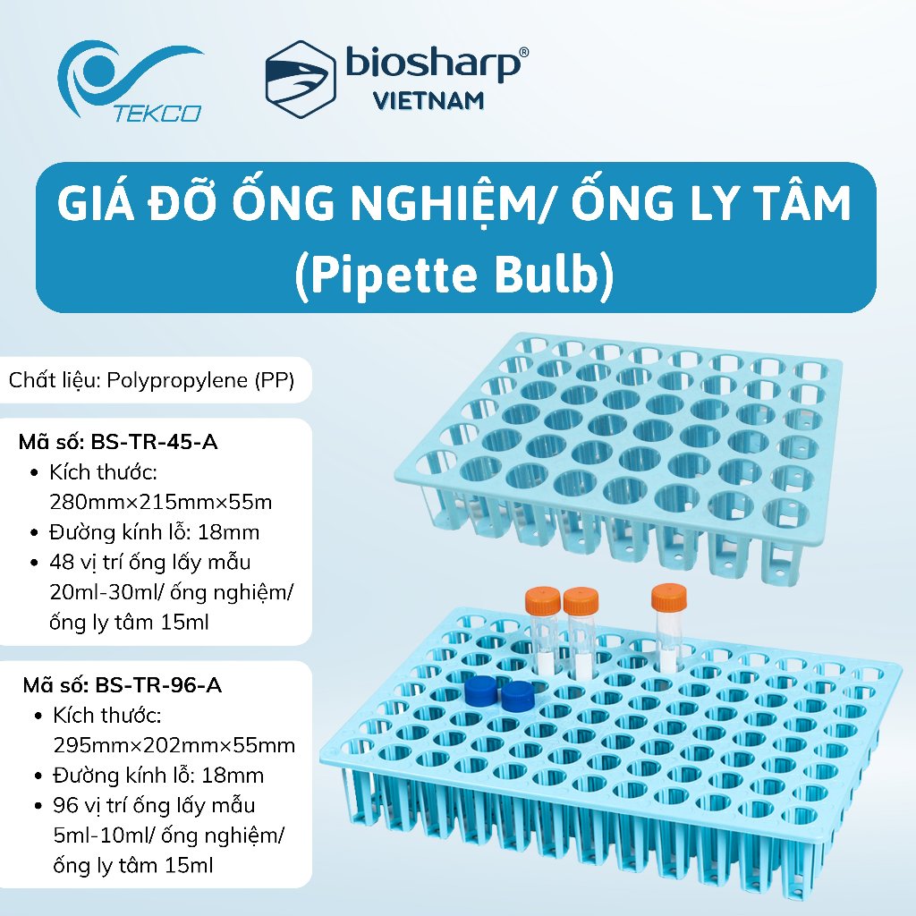 Giá đỡ ống nghiệm/ống ly tâm đường kính 18/25mm (Tube Rack-Centrifuge test tube), Hãng Biosharp