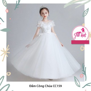  Đầm Váy Công Chúa Dự Tiệc Cho Bé Gái Xếp Ly Cổ Trắng Hồng CC159 