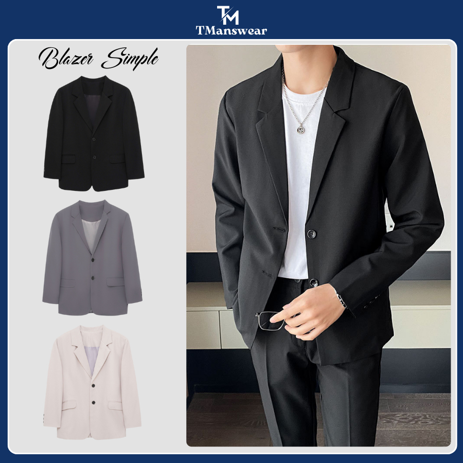 Áo khoác BLAZER nam hàn quốc from rộng dài tay Tman chất vải tuyết cao cấp ít nhăn - áo vest nam dày dặn trẻ trung