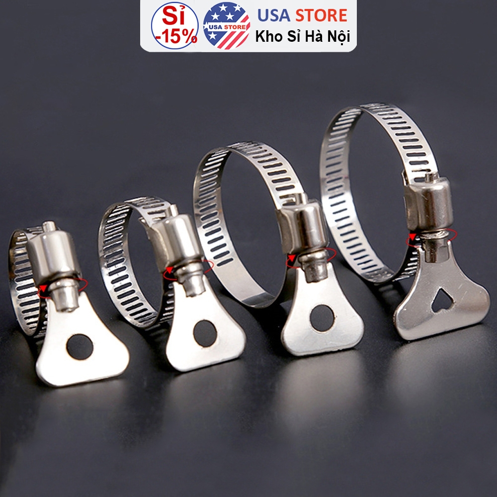 [xưởng sx] combo 5 đai siết inox z8 có tay vặn inox - quai nhê - cổ dê xiết ống 6mm - 114mm