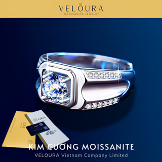 Nhẫn Nam Kim Cương Moissanite 1 Carat - Chính Hãng VELOURA - Mặt Vuông Cao Cấp | GRA VJN024