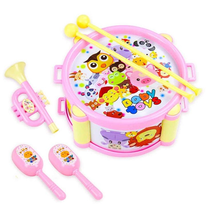 Bộ Trống Lắc Tay, Lục Lạc 5 Món Cho Bé - Bộ Trống Kèn Lục Lạc 6 Món - Đồ Chơi Kích Thích Tò Mò Cho B
