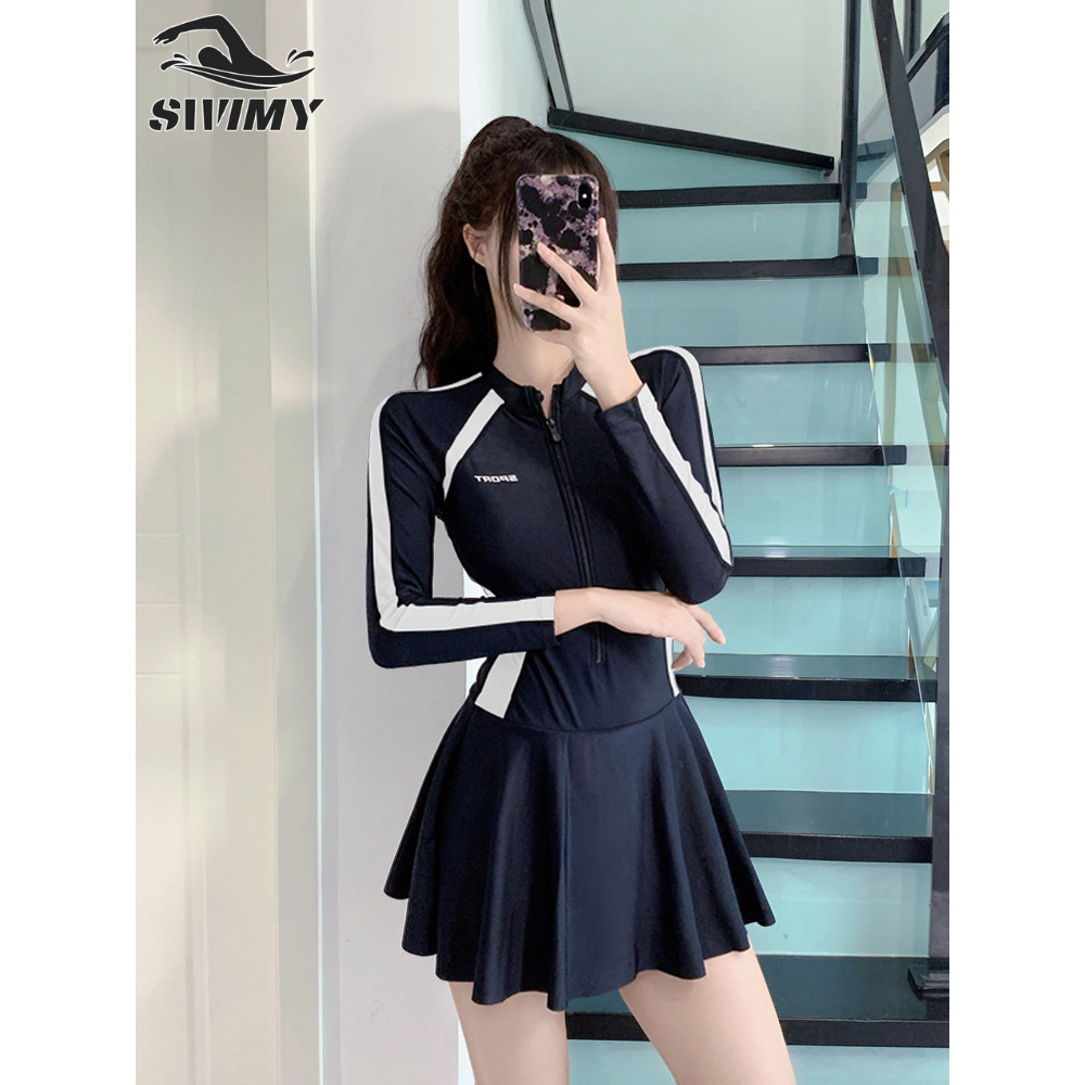 [K056] Đồ bơi nữ dài tay SWIMY chất liệu cao cấp, bikini nữ đi bơi, đi biển dáng váy kèm quần bảo hộ | BigBuy360 - bigbuy360.vn