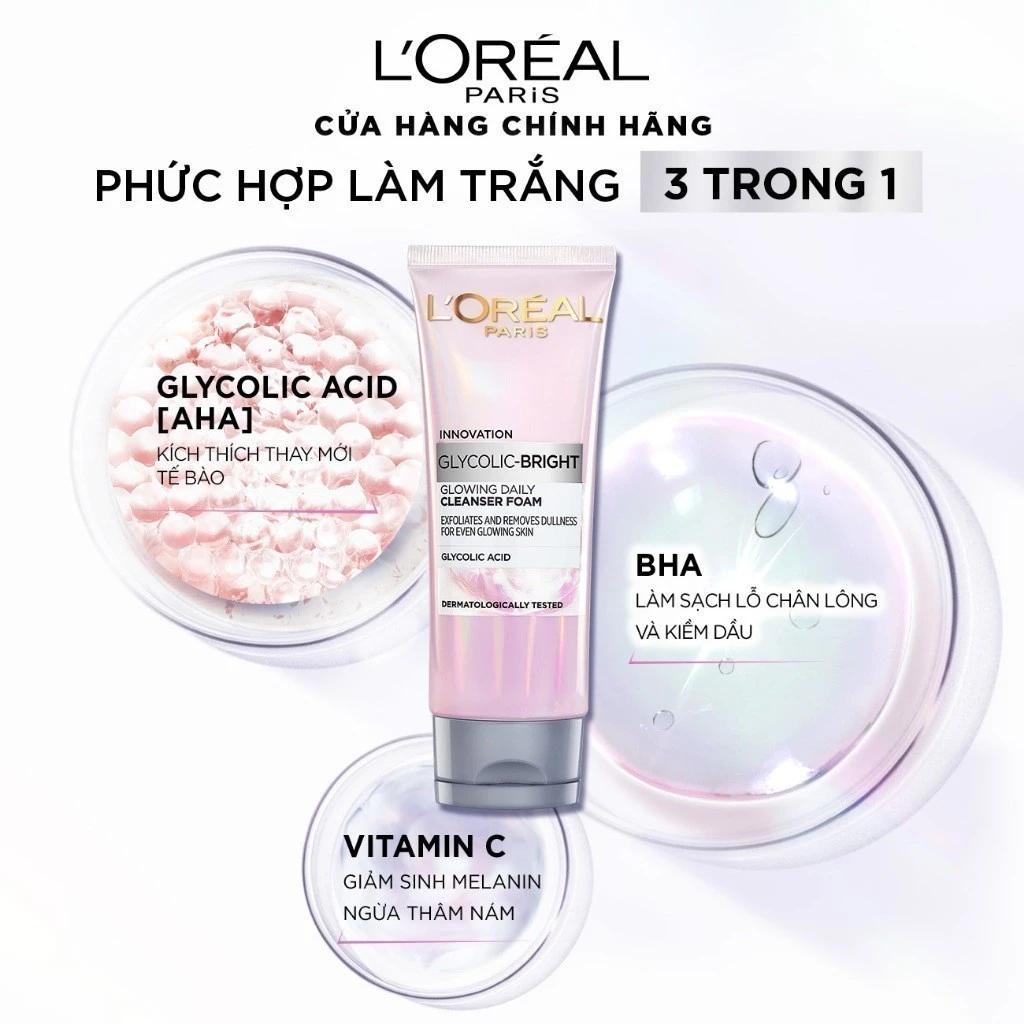Sữa rửa mặt L'Oreal Paris Glycolic Bright sáng da 100ml