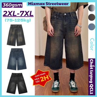 [SẴN+ẢNH THẬT-BIG SIZE] Quần short bò jeans ống rộng oversize dáng lửng qua gối 360gsm Dirtywash màu retro hiphop unisex