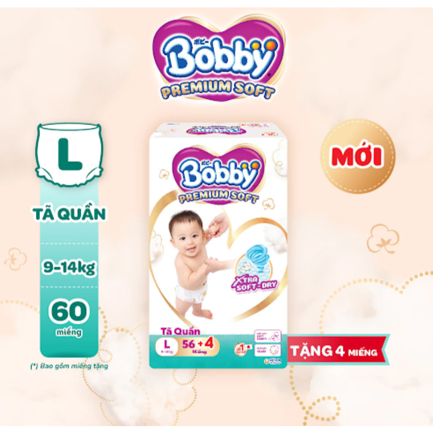 (tặng 4 miếng) tã quần Bobby size L56