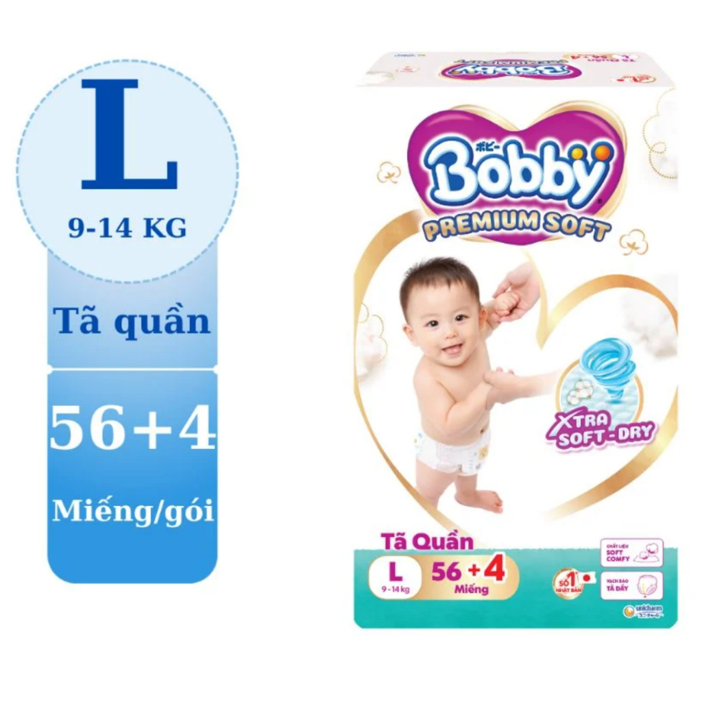 (tặng 4 miếng) tã quần Bobby size L56