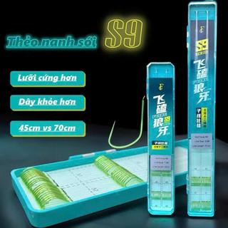Thẻo buộc sẵn lưỡi nanh sói S9, thẻo câu đài nanh sói hộp 20 cặp thẻo, chuyên rô phi, chép, diếc