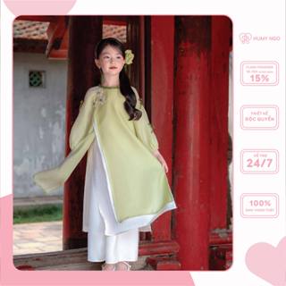  Áo dài bé gái HUMY NGO combo mẹ và bé màu xanh cốm thiết kế xẻ tà cho bé từ 14 - 42kg  AD99  