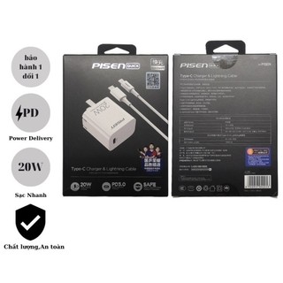  Bộ cóc cáp sạc nhanh Pisen chân gập PD 20W TS-C140 kèm cáp sạc nhanh Type C To L 1M 