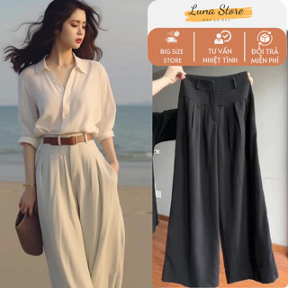 Quần sớ ống suông rộng 2 cạp kép chất mềm mướt dáng dài 105cm có big size kiểu dáng Basic dễ phối đồ Luna Store
