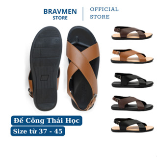 Giày sandal da nam quai chữ X đế trắng chính hãng, thiêt kế Công Thái Học BS03