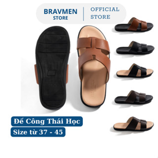 Dép da nam Công Thái Học, đế mài Ombre thủ công độc đáo, thiết kế chữ Y chính hãng thời trang K09