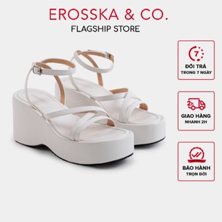  Erosska - Giày sandal nữ đế xuồng phối dây quai mảnh kiếu dáng tối giản màu trắng cao 9cm - SB042 