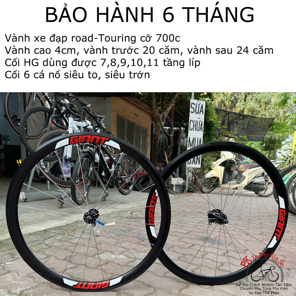 Vành xe đạp 700c cối nổ lớn, siêu trớn, Bộ vành xe đạp Road-Touring cao 4cm sử dụng líp thả, phanh b