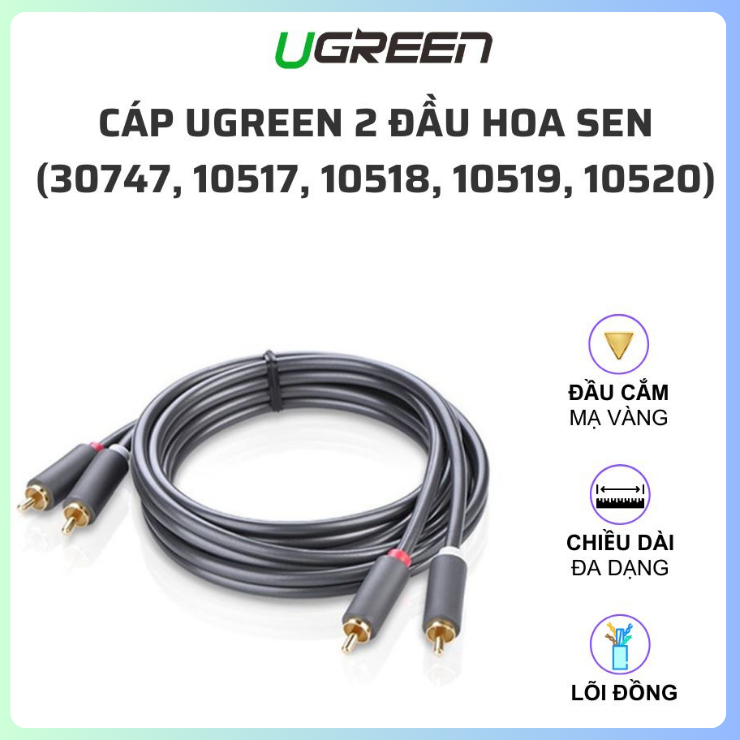 Cáp AV 2 đầu hoa sen (2RCA) Ugreen 30747 10517 10518 10519 10520 AV104