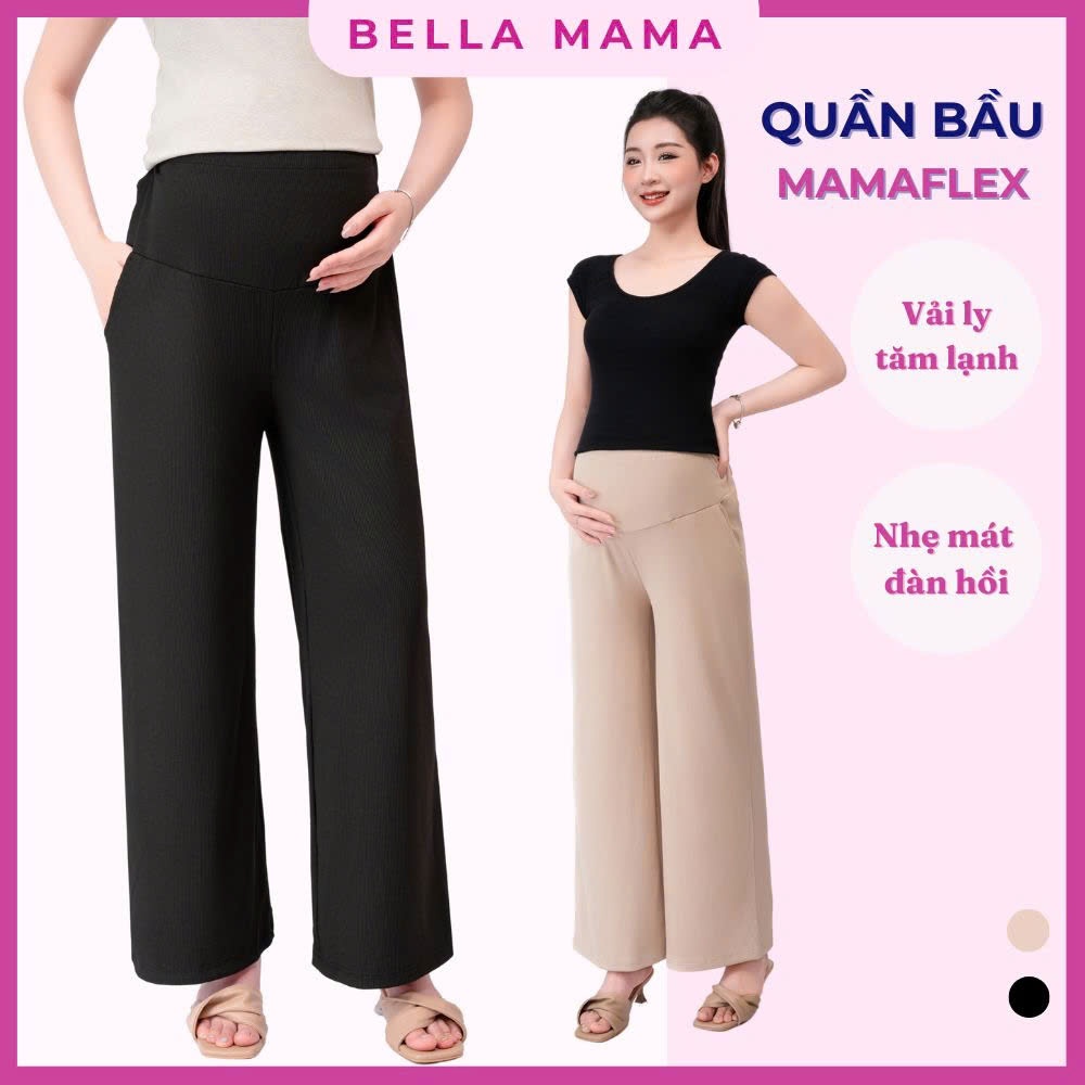 Quần Bầu Ống Suông Bella Mama Quần Bầu Dài Dập Ly Ống Rộng Mềm Mại Có Đáp Bụng và Chun Chỉnh Bụng - 