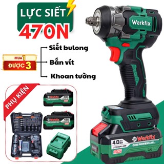 Máy Bắn Bulong 470N Workfix Không Chổi Than Chuyên Siết Mở Ốc Khoan Tường Vặn Vít Bắn Tôn Tặng 26PK 