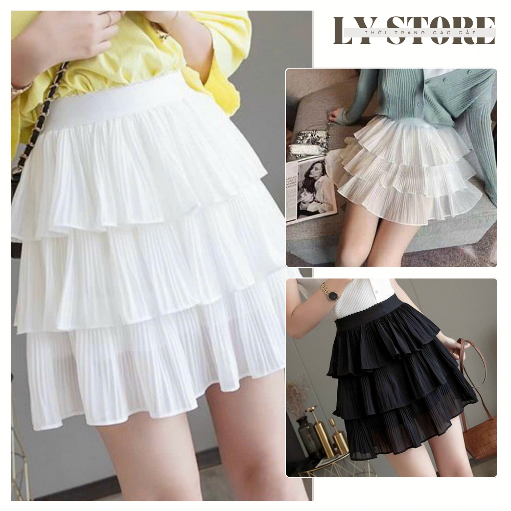 Chân Váy 3 tầng dập ly ngắn,Chân váy nữ chất voan tầng,LY STORE