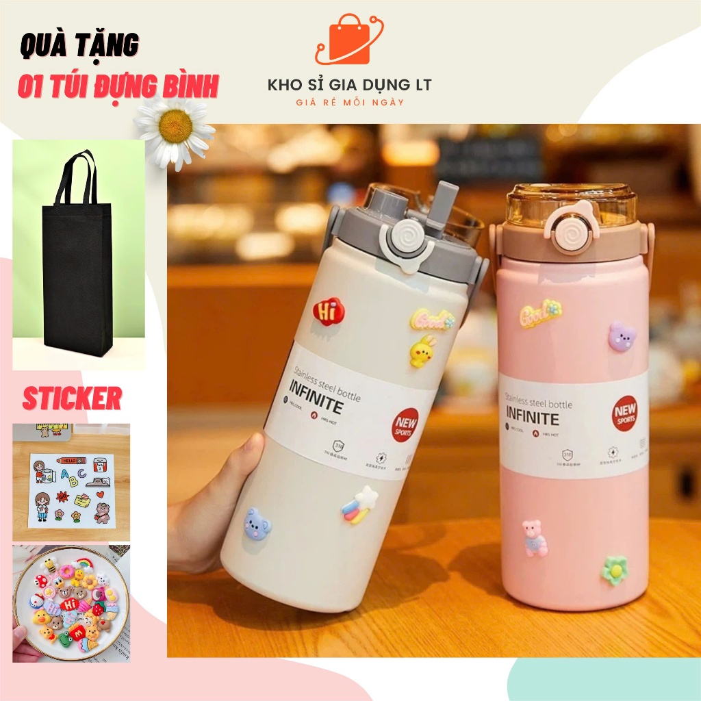 (Tặng túi)Bình giữ nhiệt inox 316 Boss 800ml, 1000ml, 1200ml có quai xách,ống hút tặng kèm 2D, 3D, túi vải đựng bình | BigBuy360 - bigbuy360.vn