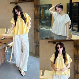 (ẢNH OLDSCHOOL) Áo kiểu chất xô cổ tròn nữ tay phồng dáng quả bí BUBBLE TOP