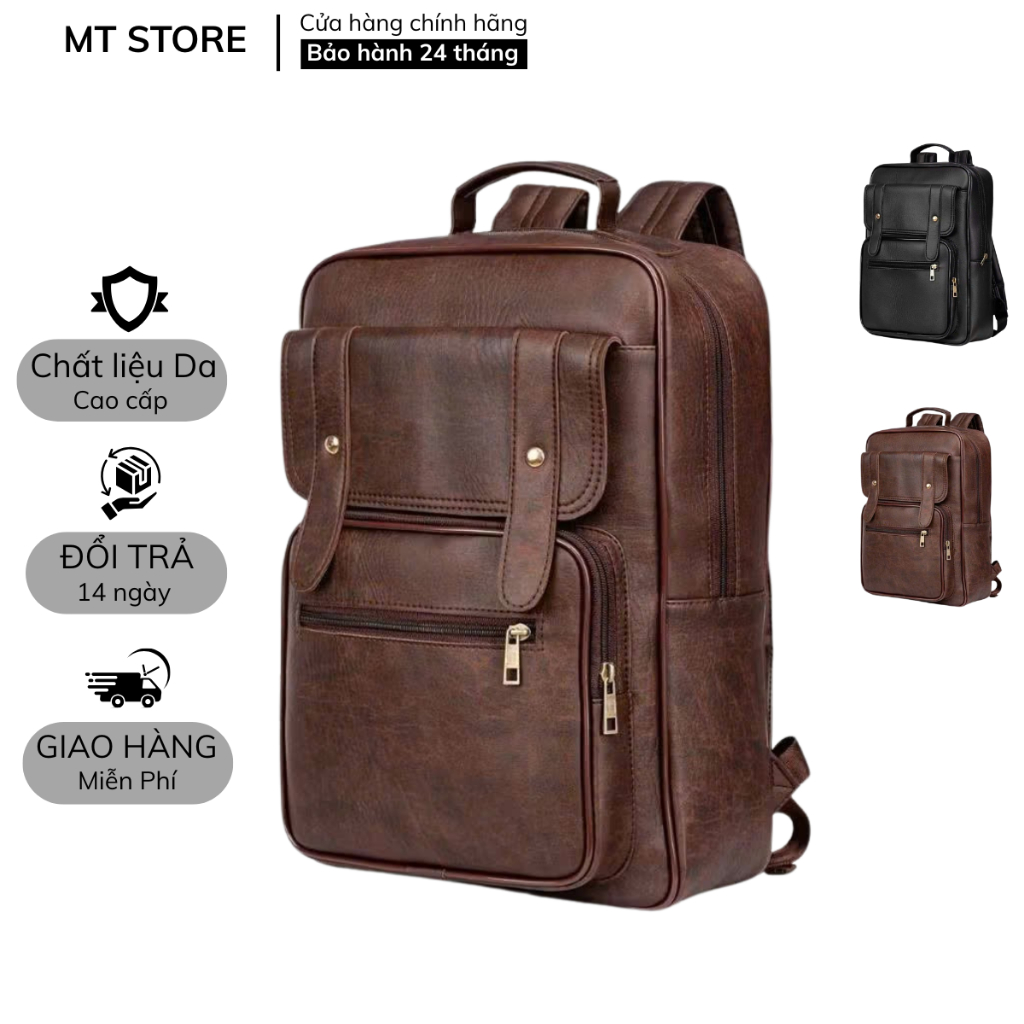 Balo da PU cao cấp MT STORE chống thấm nước, chống sốc 360 độ đựng vừa laptop 15.6inch