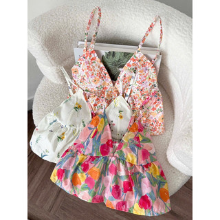   CÓ ĐỆM  Áo 2 Dây babydoll Hoa Vintage đi biển du lịch mùa hè cho nữ m6012 