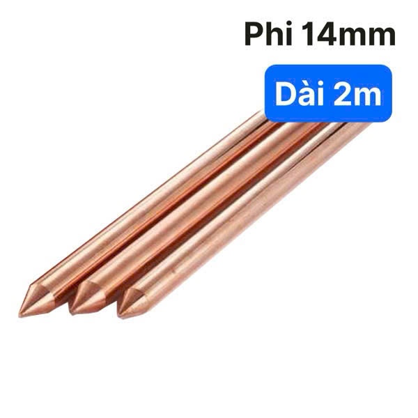 Cọc tiếp địa bằng đồng đỏ đặc, Phi 14mm, Dài 2m ( Đồng đỏ nguyên chất )