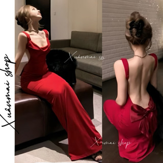   Nơ sau  Đầm body ôm nơ sau lưng 2 dây đệm sẵn mút Xuân Mai Shop 