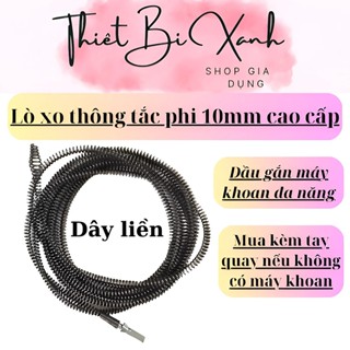 Dây Thông Tắc Cống, Thông Bồn Cầu Lò Xo Từ 3m-15m Lắp Máy Khoan Đã Có Đầu Nối, Tay Quay Bán Lẻ.